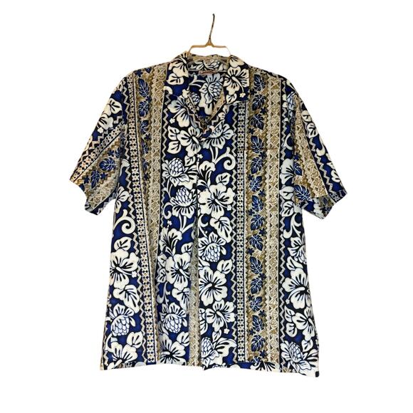 Vintage 80's Evergreen Island Men's Short Sleeve Floral Hawaiian Shirt, Size L - Picture 1 of 2